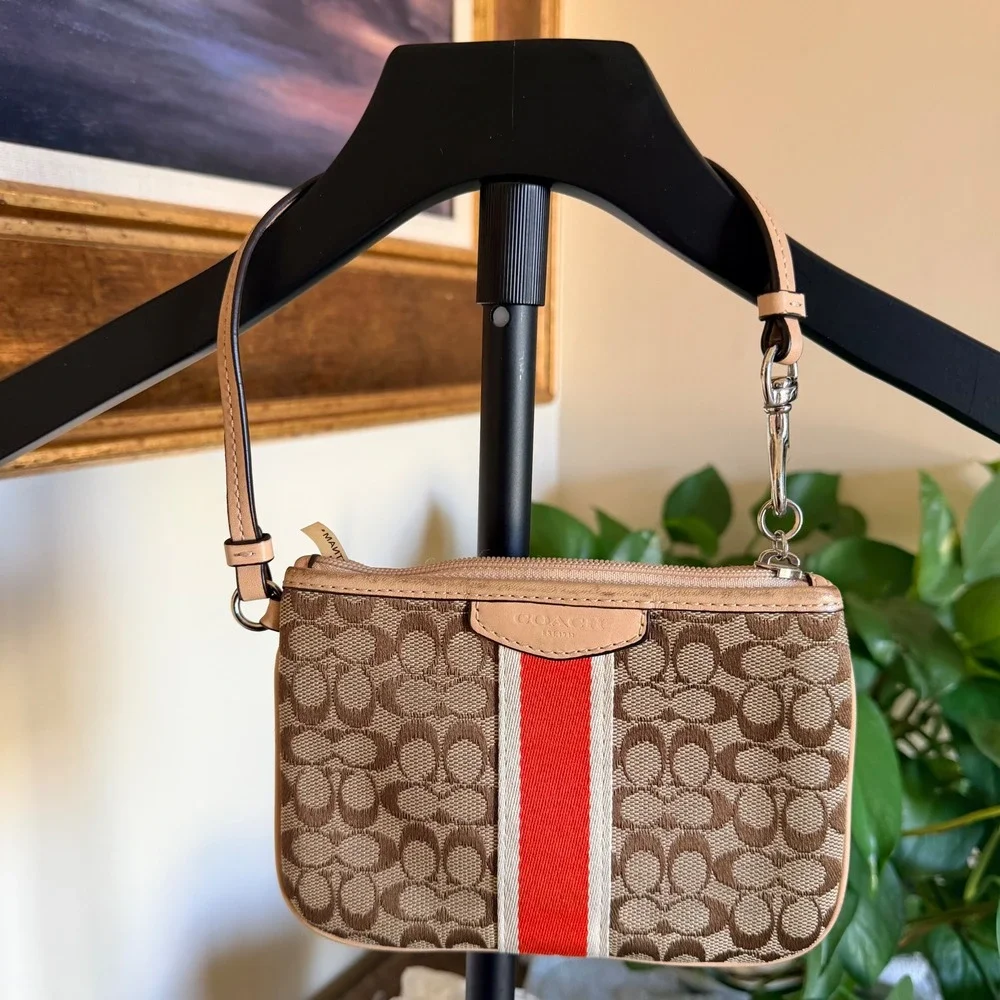 Coach Signature C Wristlet Orange Brown Racing Stripe Y2K Preppy Classic